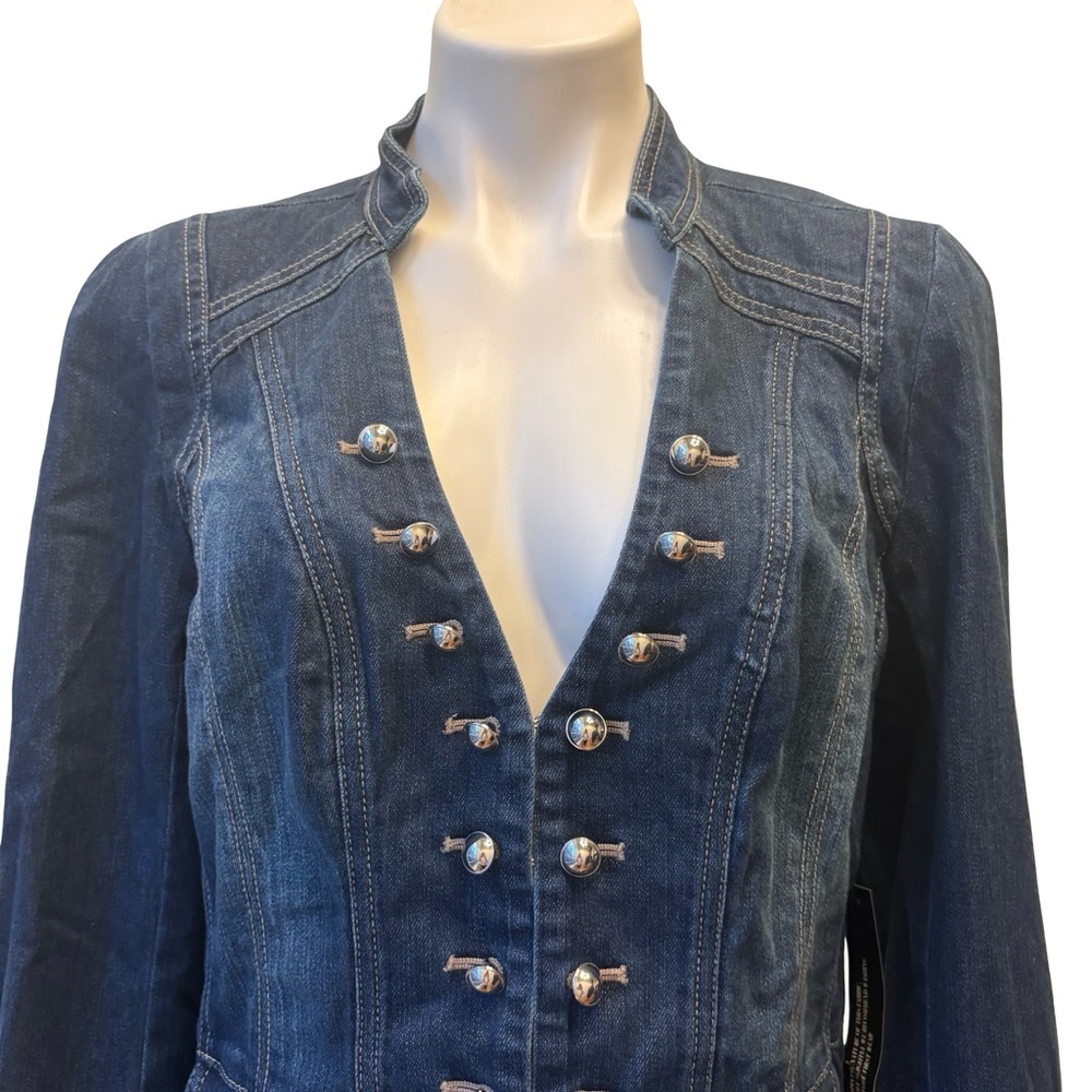 NWT White House Black Market Peplum Hem Military Inspired Jean Jacket, Sz 14 - Picture 11 of 16